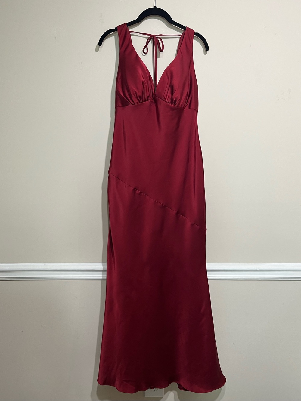 Red Satin V-Neck Slip Dress